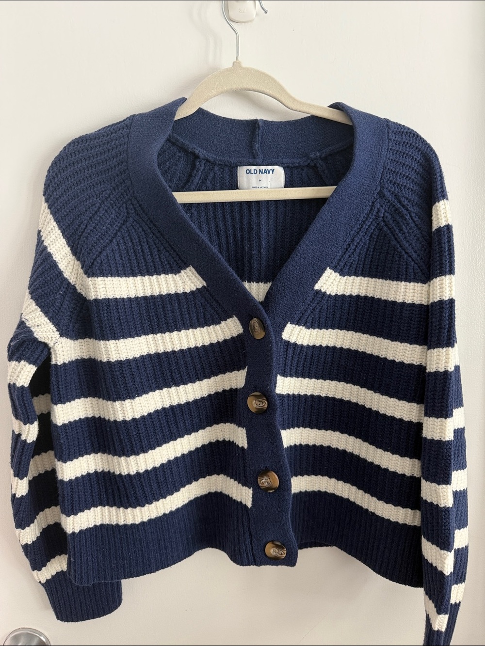 Old Navy Navy and White Striped Button-Up Cardigan